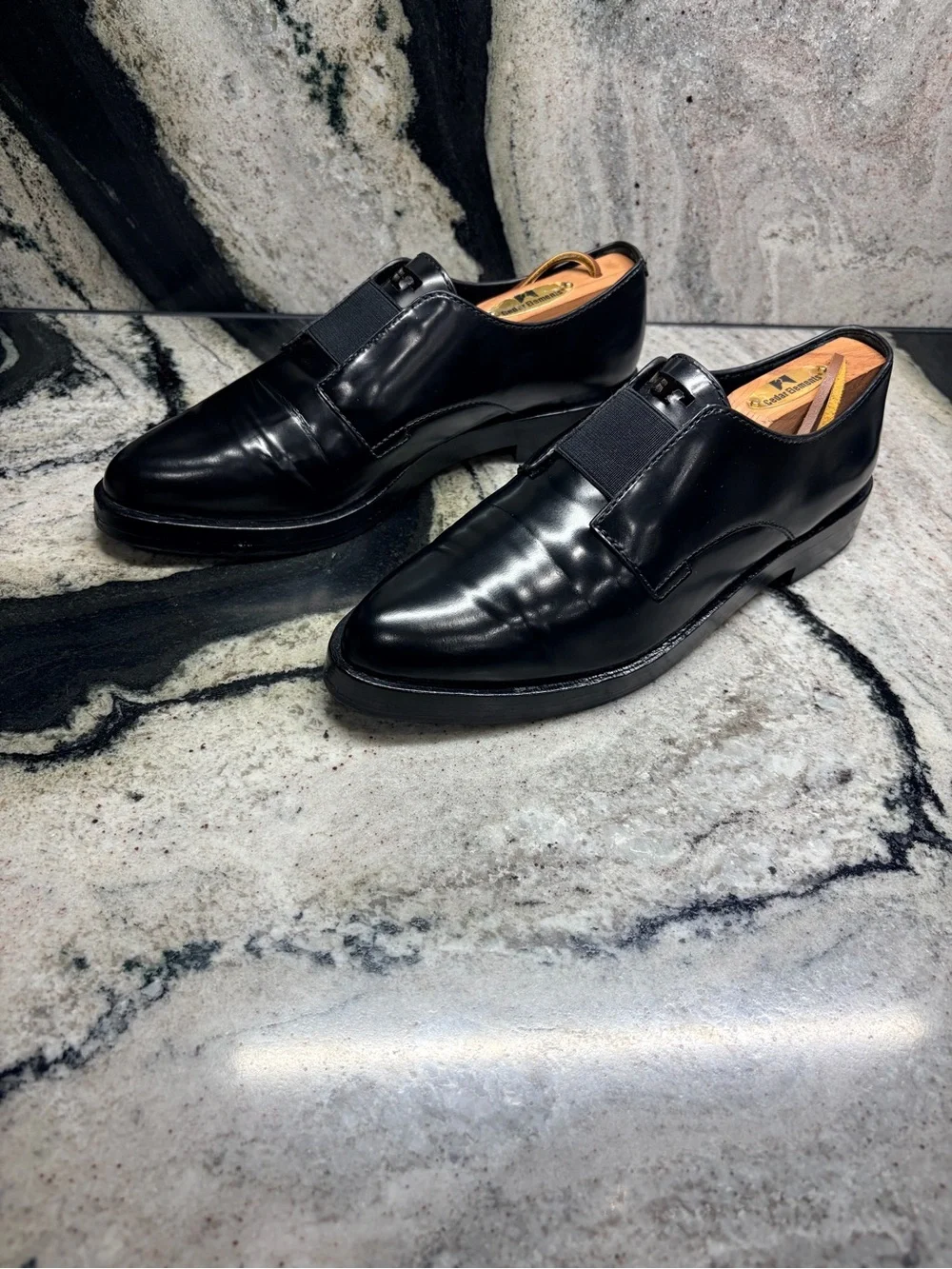 Tory Burch Black Patent Leather Elastic Strap Loafers Shoes 7.5M Italy